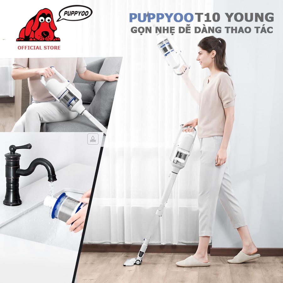 Máy hút bụi không dây cao cấp Puppyoo T10 Young thiết kế Elbow Lực hút 17000Pa hàng chính hãng bảo hành 2 năm