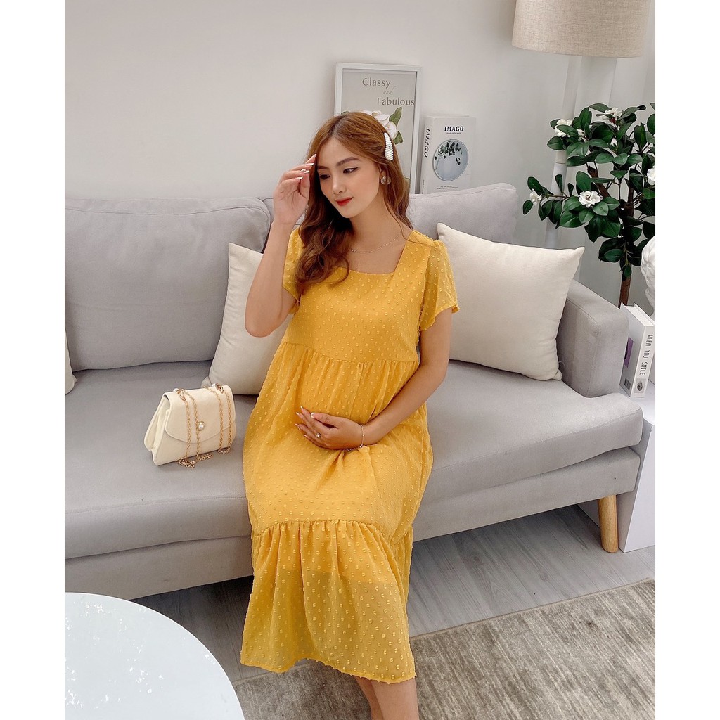 Đầm Bầu maxi voan bi sang chảnh