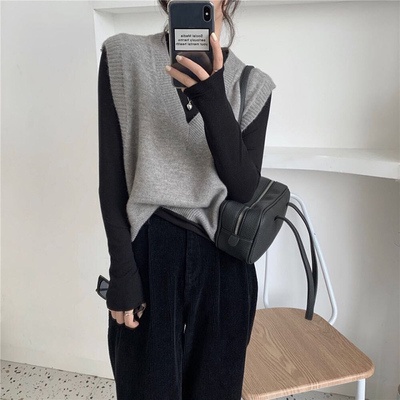 Áo khoác ghi lê dệt kim cổ chữ V thời trang Hàn Quốc cổ điển cho nữ