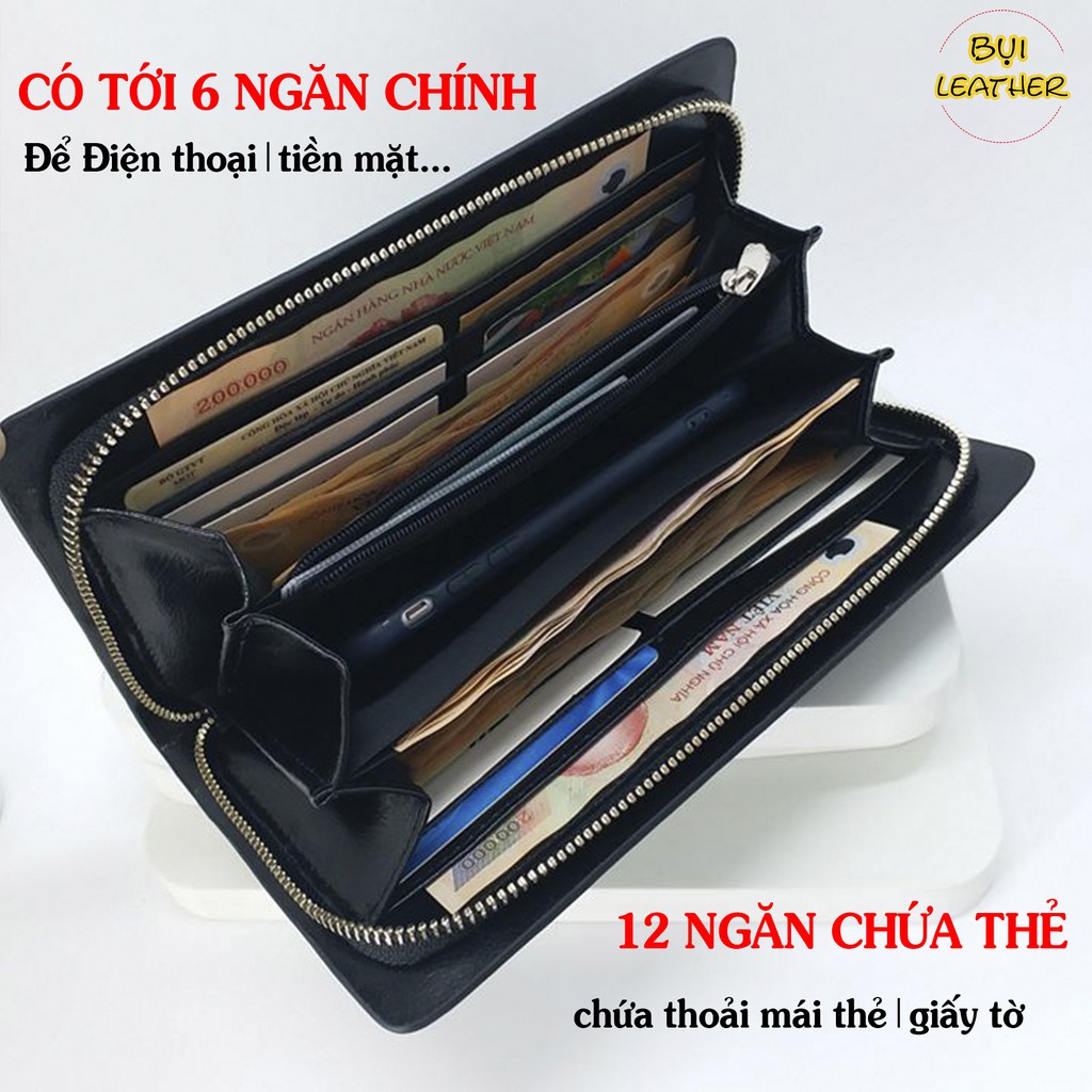 Ví cầm tay nam da bò mill cao cấp C104- Da thật- BH 24 tháng