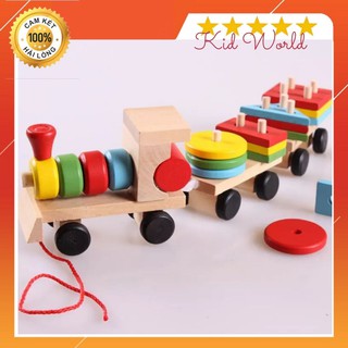 Đồ Chơi Gỗ Thông Minh Đoàn Tàu Gỗ Thả Hình Khối Phát Triển Trí Tuệ Cho Bé