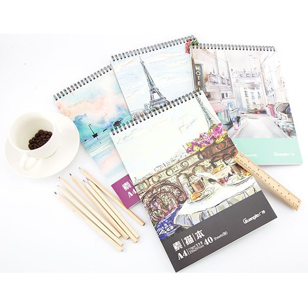 [Mã LIFEMALL991 giảm 10% đơn 99K] Vở vẽ marker sketchbook lò xo A4 40 tờ Guangbo BX0809