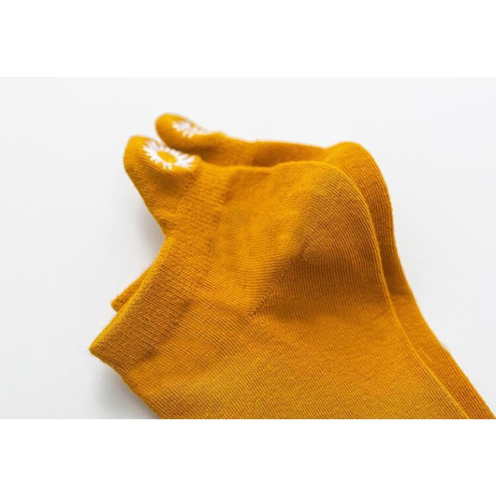 Tất cotton cổ ngắn gót thêu hoa cúc Tất vớ thấp cổ vintage hàn quốc