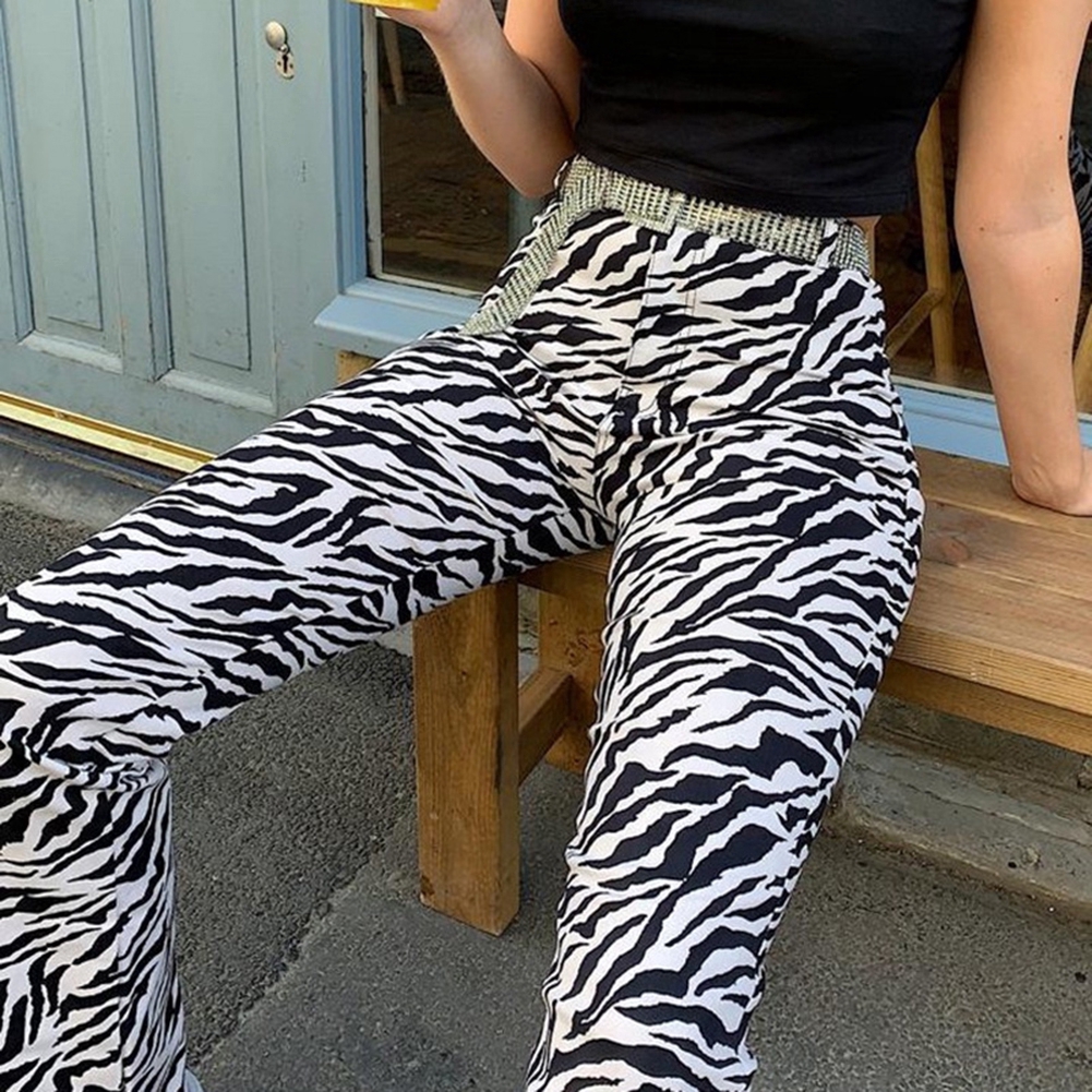 Zebra Striped Joggers Streetwear Straight Pants Women High Waist Trousers Wide Leg Pants | BigBuy360 - bigbuy360.vn