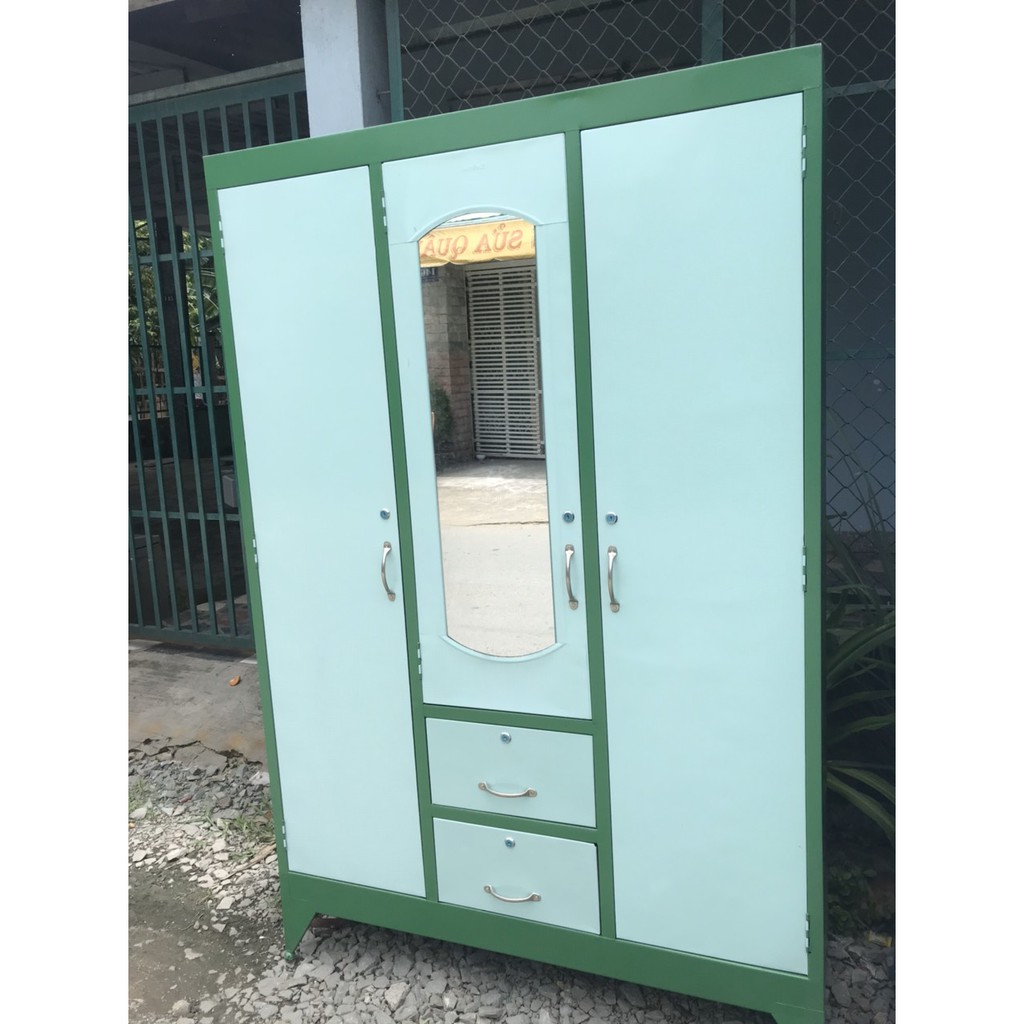 TỦ SẮT QUẦN ÁO 3 CÁNH GIÁ RẺ 1M8X1M2X45 MÀU XÁM TS3C-01
