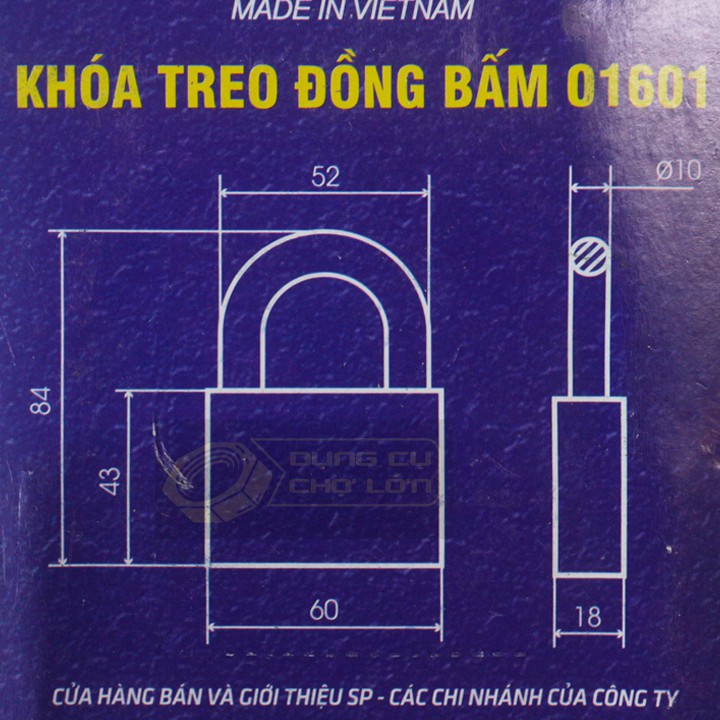 [CHÍNH HÃNG] Ổ khóa treo đồng bấm Việt tiệp 01601 - Nhiều size 40mm, 50mm, 60m