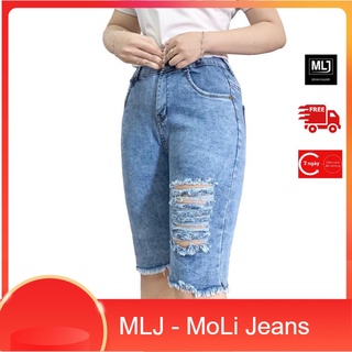 [60kg~90kg] Quần jean ngố / lửng BIG SIZE lưng cao, co dãn mạnh rách kiểu rẻ đẹp 3311