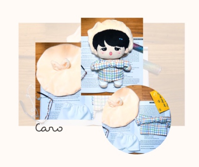 SET MŨ NỒI TAI THỎ NGẮN CHO DOLL 20CM