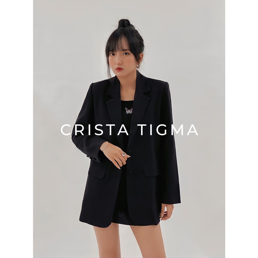 Vest Blazer 2 lớp nữ Crista Tigma dáng công sở có độn vai đen