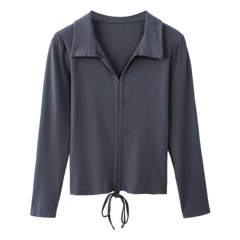 Áo thun cổ bẻ tay dài rút dây phong cách sành điệu (A15