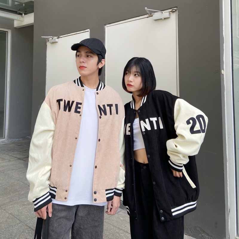 ÁO KHOÁC BOMBER VARSITY TWENTI NHUNG TĂM THÊU CHỮ NĂNG ĐỘNG