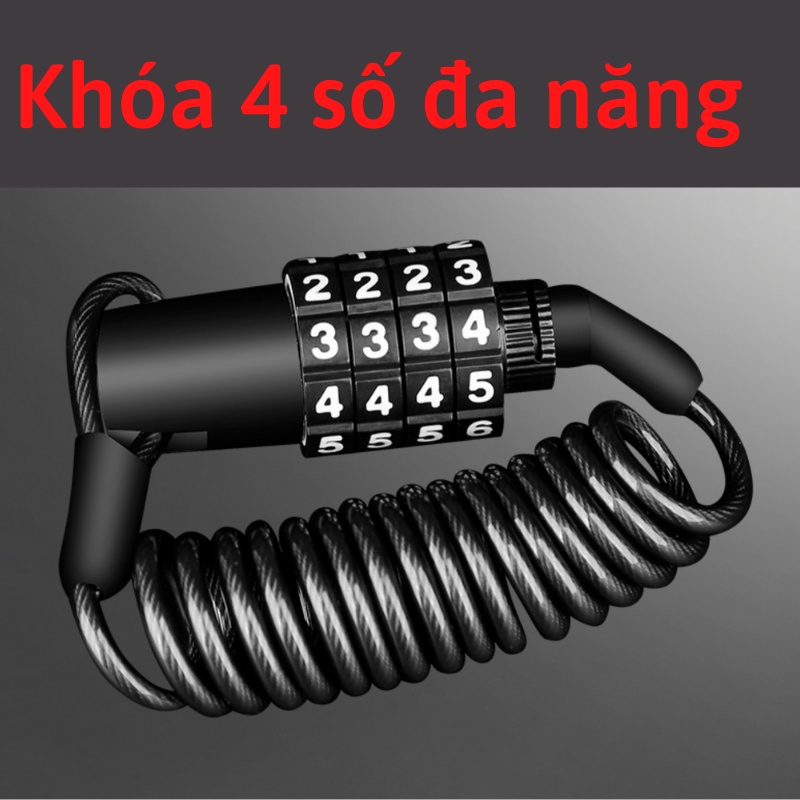 Khóa dây chống trộm mật mã 4 số khóa xe đạp an toàn chắc chắn không cần chìa khóa tiện lợi, tặng kèm túi đựng