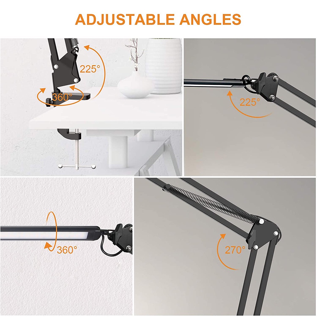 Đèn LED kẹp bàn đầu giường đọc sách bàn làm việc linh hoạt điều chỉnh được độ sáng tiện lợi
