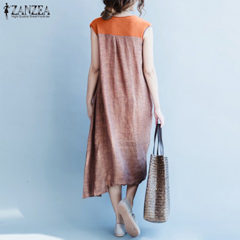 ZANZEA Đầm sát nách Form rộng thời trang cá tính dành cho nữ size lớn | BigBuy360 - bigbuy360.vn