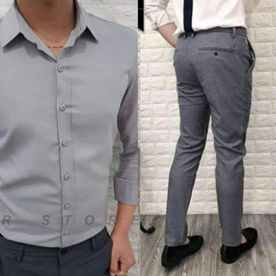 (video ) Áo sơ mi Xám Tay dài Quần Tây Âu 179K 1 bộ TCR