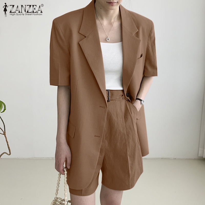 Set áo tay 3 / 4 phối túi + quần short Zanzea thời trang nữ