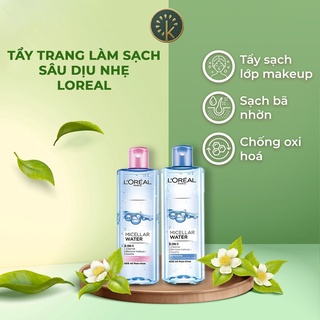 Nước tẩy trang l'oreal paris 3-in-1 micellar water 400ml, nước tẩy trang loreal dành cho da dầu, da khô