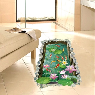 Decal dán tường Hồ sen 3D xanh mới