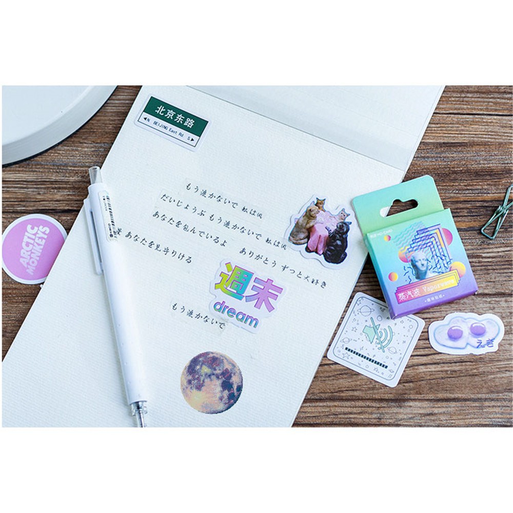 Set 46 sticker dán trang trí sổ lưu niệm phong cách retro