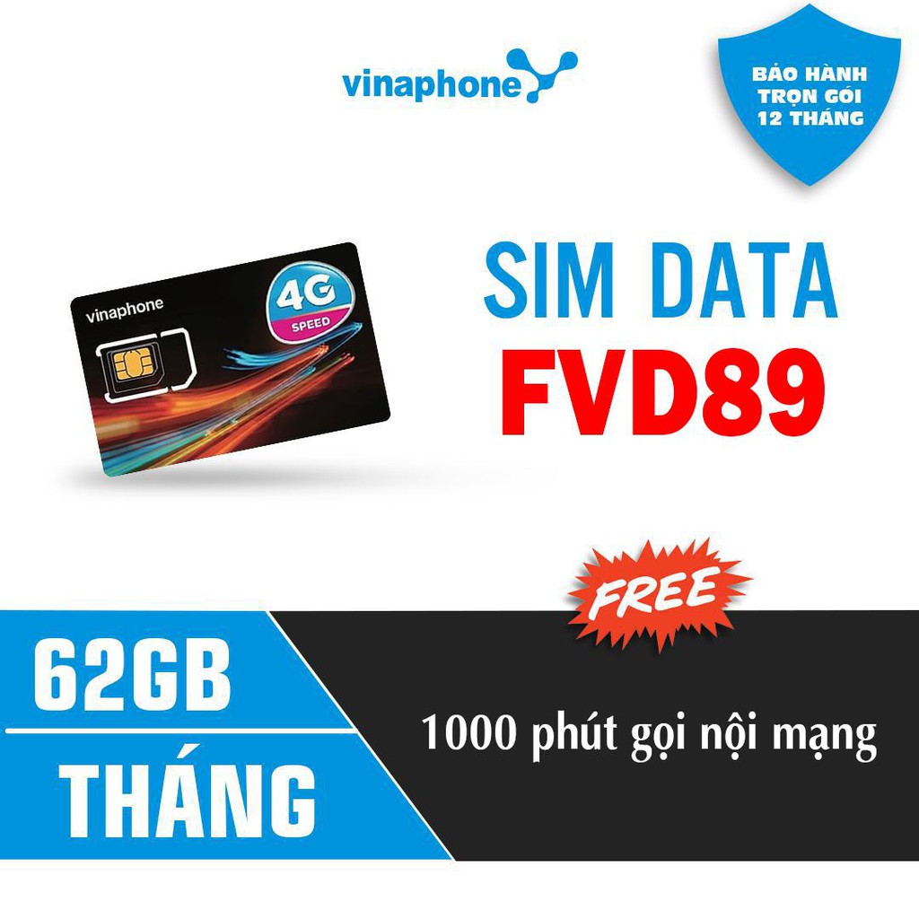 Sim 4G Vinaphone FVD89 62GB Tháng Trọn Gói 1 Năm Không Nạp Tiền