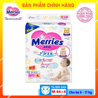 [CHÍNH HÃNG] Tã Dán Merries Nội Địa Nhật Bản Size M 64+4 Miếng
