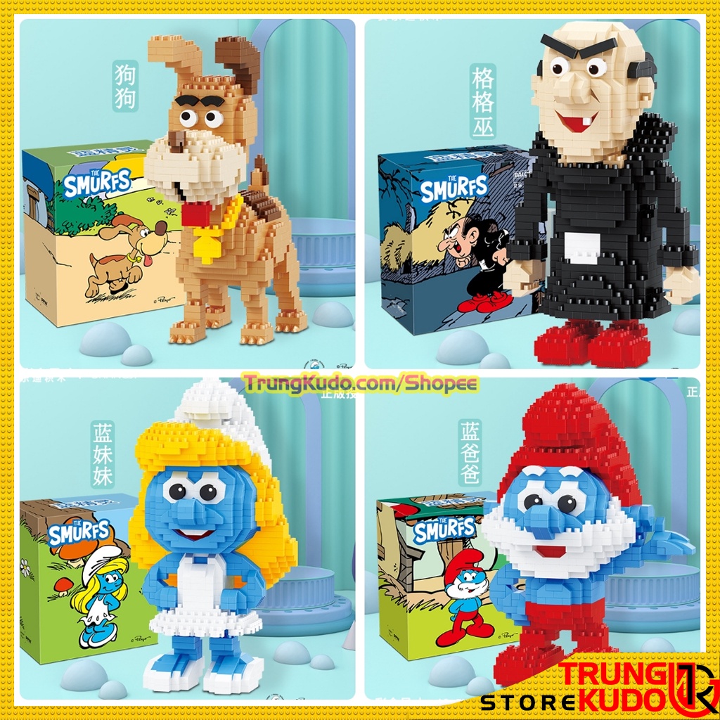 Mô hình Xì Trum The Smurfs dạng Đồ chơi xếp hình dùng làm quà tặng bạn trai bạn gái, Đồ decor