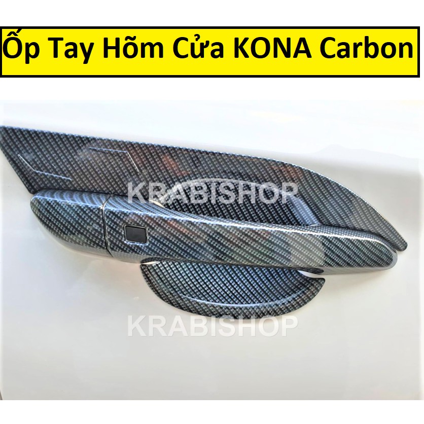 Bộ Ốp Tay Nắm, Hõm Cửa Xe Huyndai KONA 2022-2018 Mẫu Carbon Cao Cấp