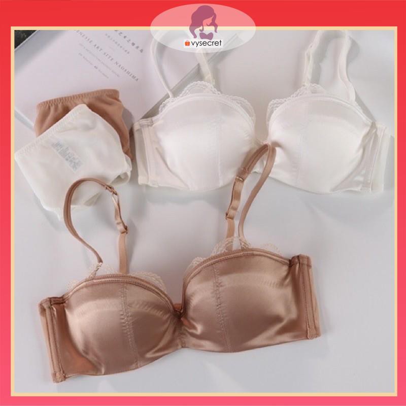 BỘ ĐỒ LÓT SATIN CAO CẤP 🍁 feeship 🍁 BỘ ÁO LÓT MUT MỎNG,CÓ GỌNG,ÔM NGỰC QUYẾN RŨ C1235