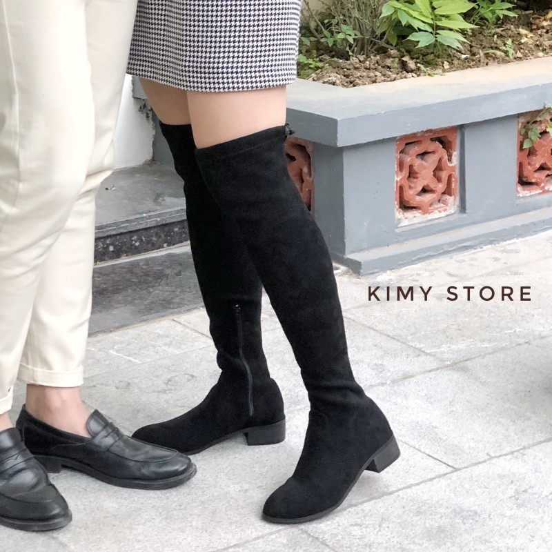Boot đùi nữ cổ cao da nỉ lộn gót 3cm chống xước-boots xuất Âu- Kimy Store