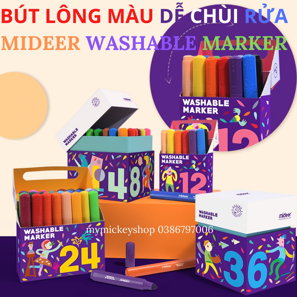 Bút lông màu an toàn dễ dàng chùi rửa chính hãng Mideer Washable Marker 36 màu My Mickey Shop