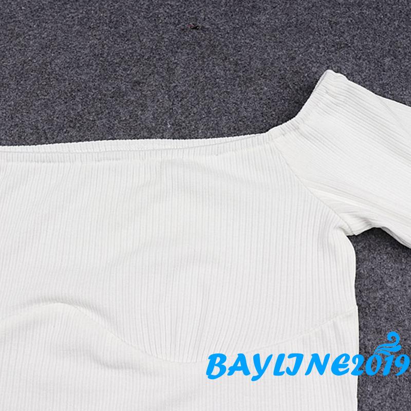 Áo Croptop Tay Dài Hở Vai Màu Sắc Trơn Dành Cho Nữ