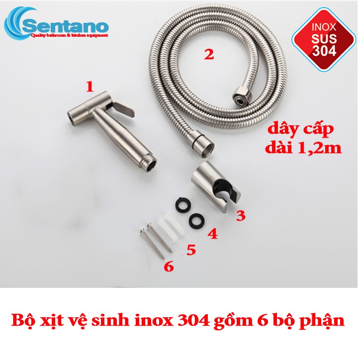 [LOẠI 1] BỘ Vòi xịt vệ sinh INOX 304 cao cấp SENTANO xịt mạnh đầu xịt có thể tháo rời vệ sinh chống tắc nghẹt