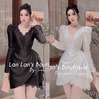 Đầm xoè phối ren tay dài phồng