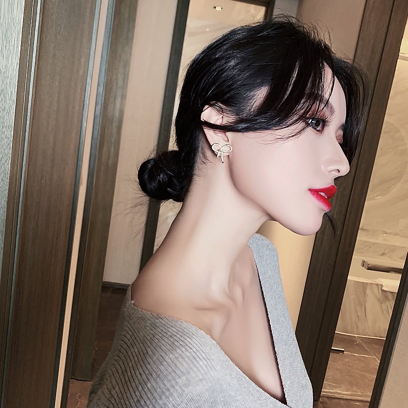 Bông tai mạ bạc 925 hình nơ đơn giản cho nữ