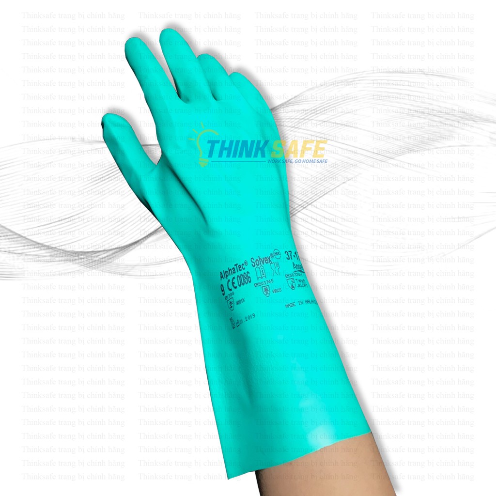 Găng chống hóa chất Ansell 37-175 cấu tạo nitrile chống hóa chất, chống dầu nhớt, có lót thấm hút mồ hôi tốt (xanh lá)