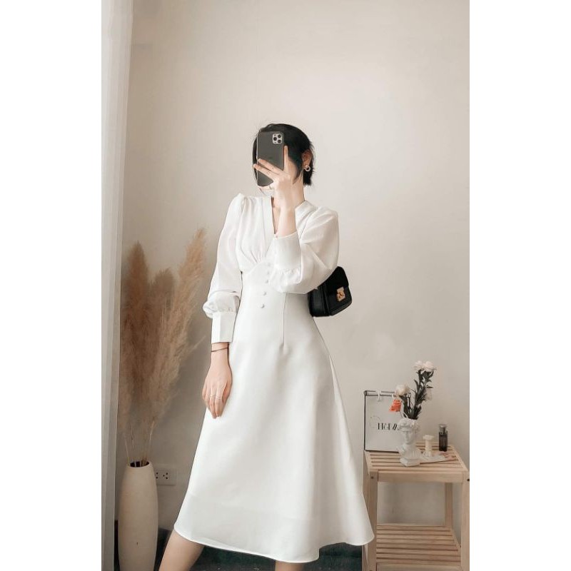 Đầm dự tiệc cổ V bèo nút bọc Lavi Dress