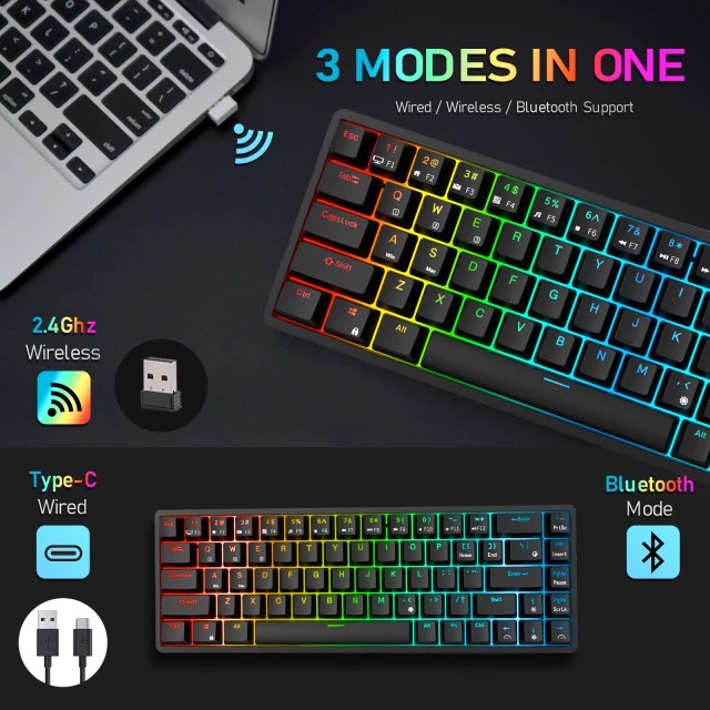 RK G68 RGB HOTSWAP - Bàn phím cơ không dây Royal Kludge RK G68 Bluetooth 5.1 và Wireless 2.4G - Chính Hãng