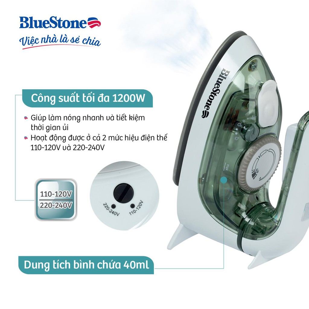 Bàn ủi hơi nước mini BlueStone SIB-3819 (1200W) - thiết kế nhỏ gọn, dễ dàng mang theo và cất giữ