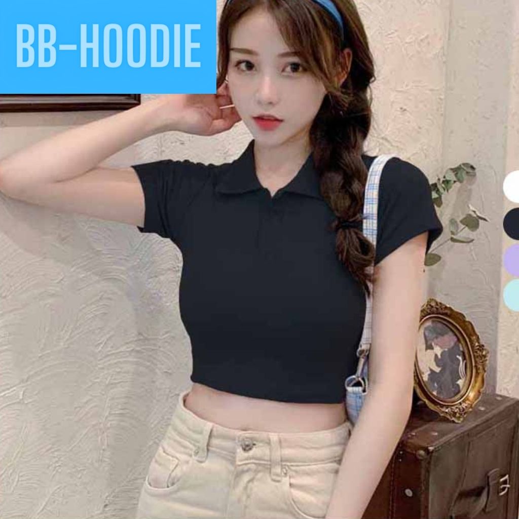 Áo croptop Polo nữ tay ngắn, Áo thun nữ dáng croptop ôm cổ đức, croptop Polo nữ ngắn tay