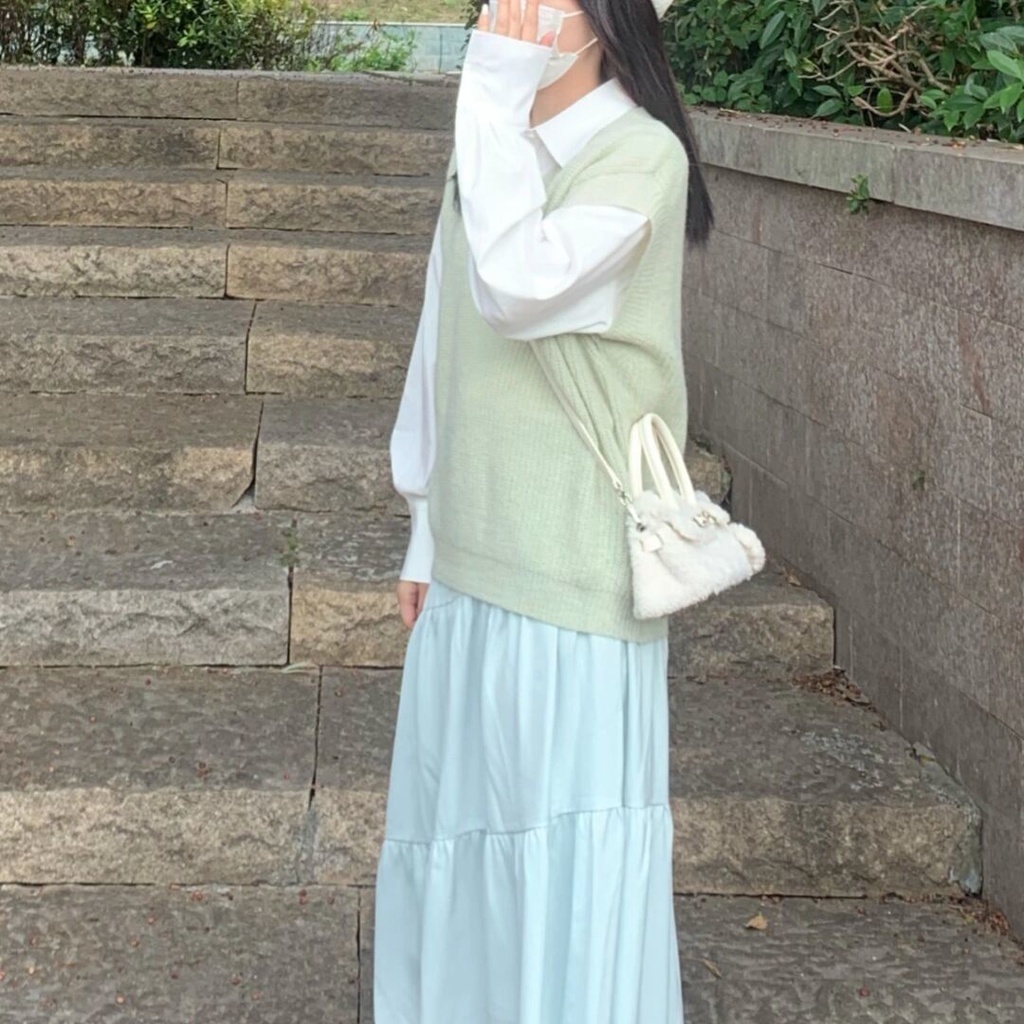 Bộ Áo Sơ Mi + Áo Vest Dệt Kim Thiết Kế Mới Trẻ Trung Cho Nữ