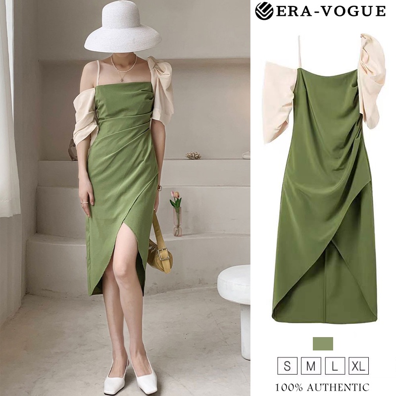 Eravogue🌷 Đầm Trễ Vai Màu Xanh Lá Phong Cách Hàn Quốc Thời Trang Gợi Cảm Thích Hợp Mặc Đi Dự Tiệc Dành Cho Nữ 3882.