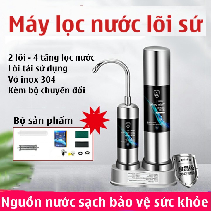 Máy Lọc Nước Lõi Sứ Water Purifier Máy Lọc Nước Dạng Đứng Tại Vòi Lọc Than Hoạt Tính Không Dùng Điện Không Nước Thải