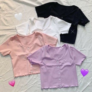 áo croptop cuốn biên nút dọc 5 màu pastel