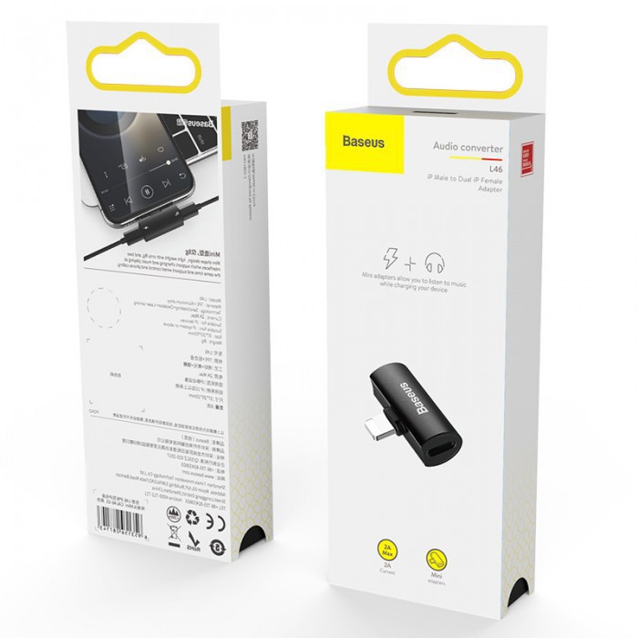 Đầu OTG Chia 1 Ra 2 Lighning Cho Iphone/Ipad Baseus L46 Chính Hãng - Sạc Lighning + Audio 3.5
