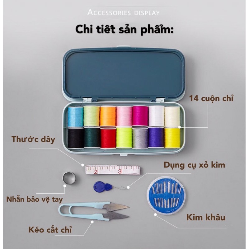 Hộp dụng cụ may vá gia đình xinh xắn nữ công thêu thùa làm handmade tự may kim chỉ phụ kiện gia dụng Len Made