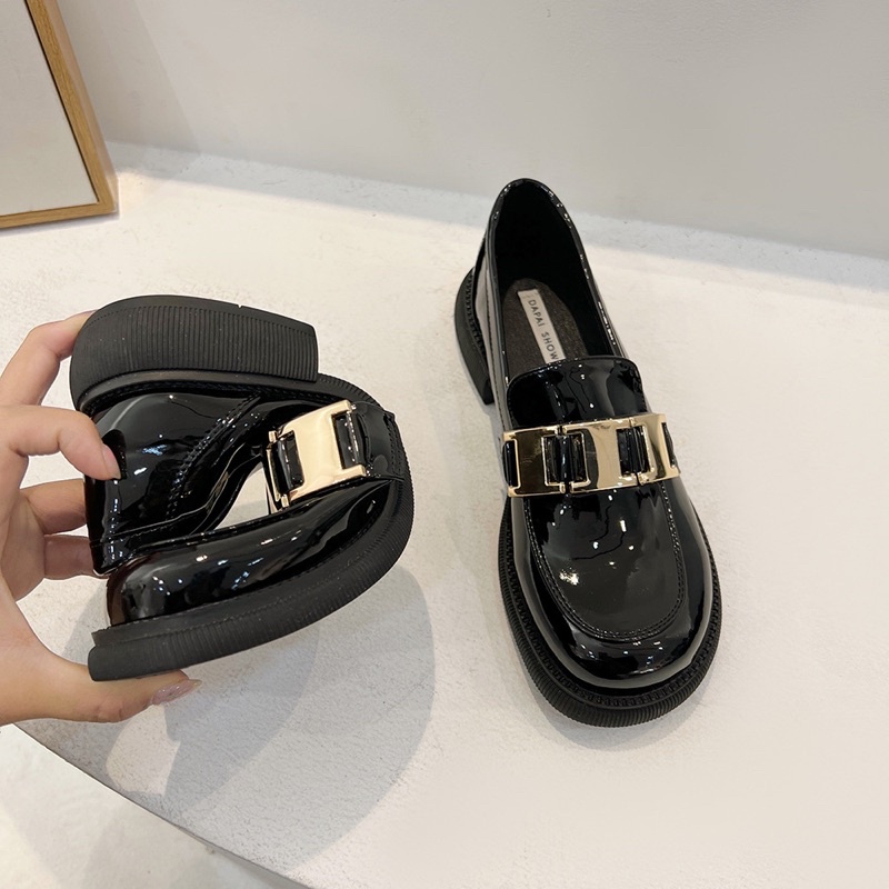 Giày lười nữ Loafer mũi tròn ulzzang đế dày da bóng đẹp phong cách Anh G022 Eudora899