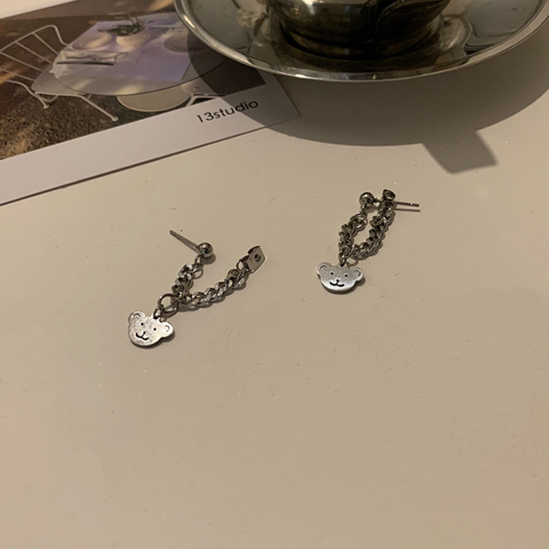 Khuyên Tai Dáng Dài Mặt Hình Gấu Phong Cách Hàn Quốc