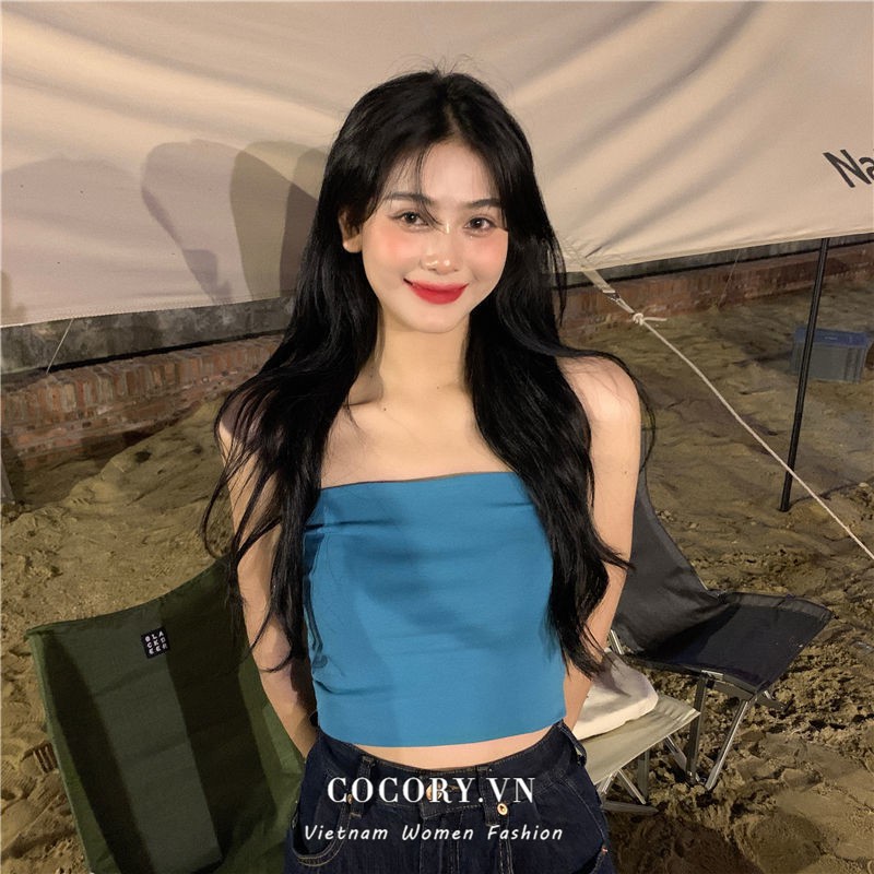 Cocory vn Áo Croptop Sát Nách Màu Trơn Thiết Kế Ôm Sát Quyến Rũ Thời Trang Cho Nữ 4 Màu Lựa Chọn