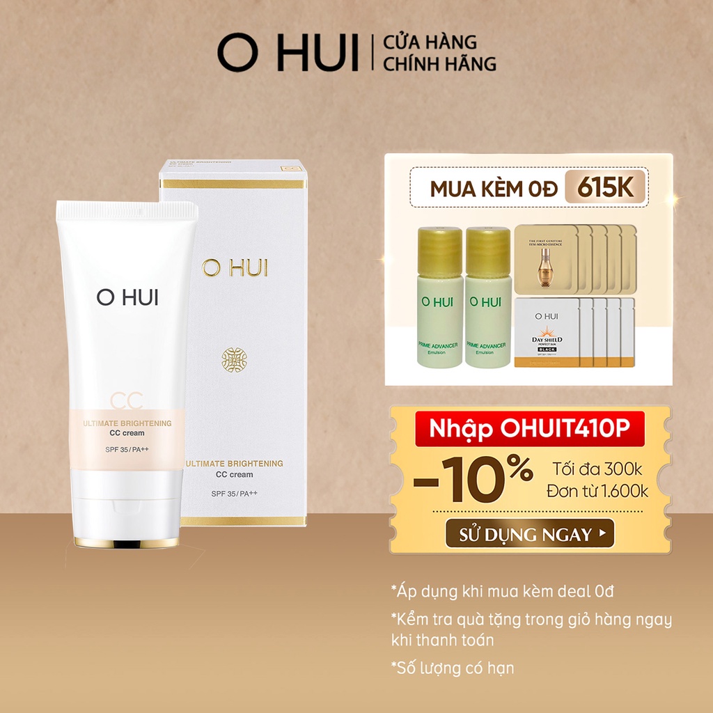 [Mã VISAPREMIUM giảm 150K]Kem nền CC Cream mỏng nhẹ hiệu chỉnh sắc da tối ưu OHUI Ultimate Britening SPF35+/PA++++ 45ml