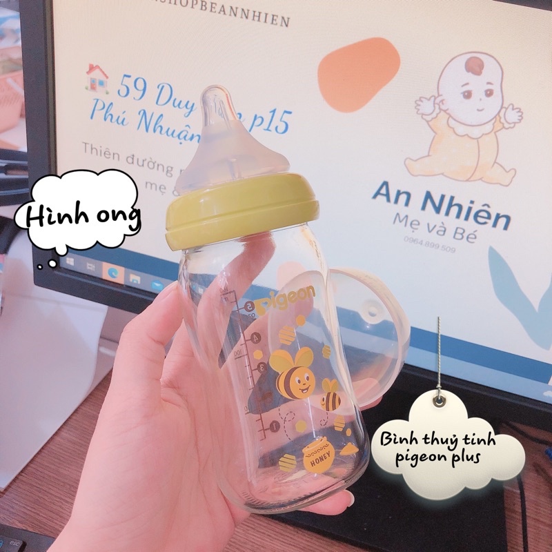 Bình sữa thủy tinh cổ rộng Pigeon Plus 160ml/240ml